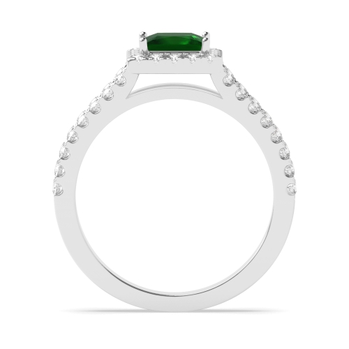 4 Prong Princess Split shank pave set Emerald Halo Engagement Rings