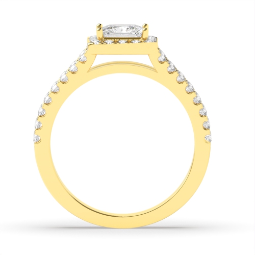 4 Prong Princess Yellow Gold Split shank pave set Engagement Rings