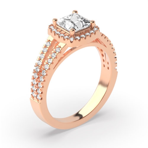 4 Prong Princess Rose Gold Split shank Engagement Rings