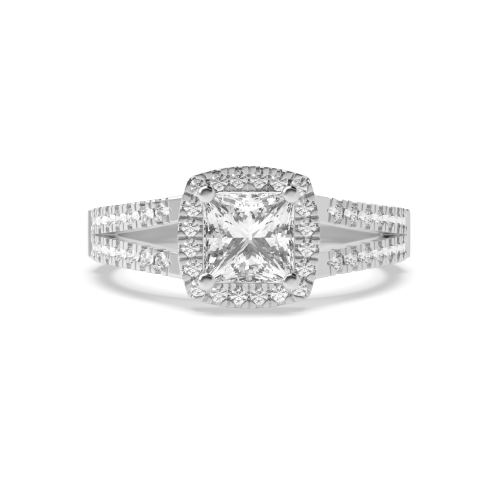 4 Prong Princess Split Shank Halo Engagement Ring