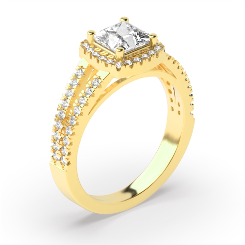 4 Prong Princess Yellow Gold Split shank Engagement Rings