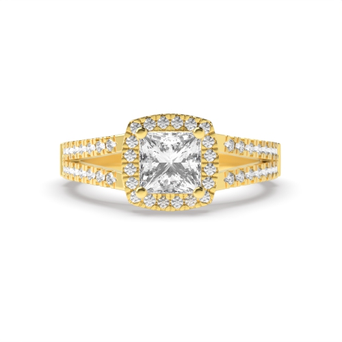 4 Prong Princess Yellow Gold Split shank Engagement Rings