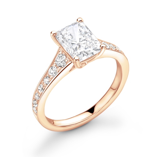 4 Prong Radiant Rose Gold Side Stone Engagement Rings
