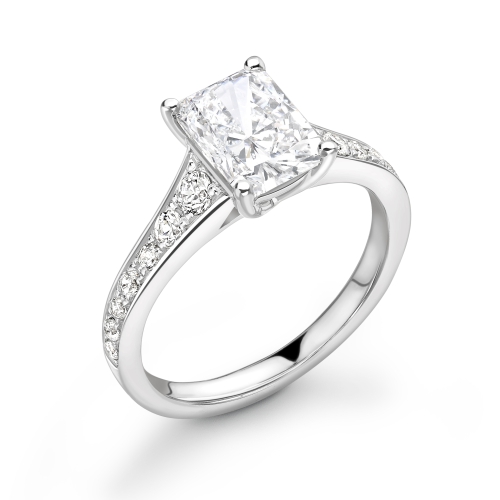 4 Prong Radiant White Gold Side Stone Engagement Rings
