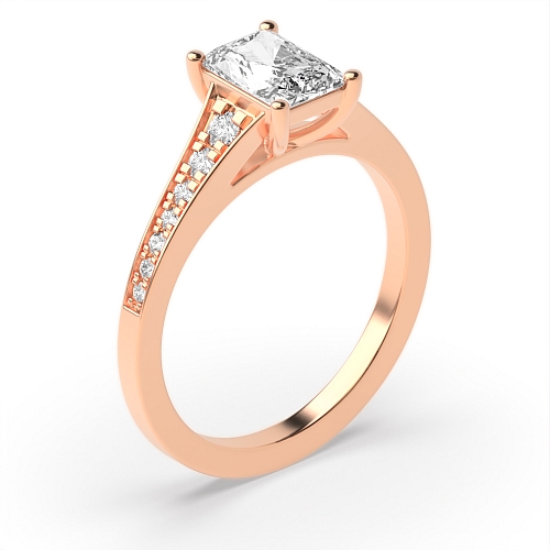 4 Prong Radiant Rose Gold tapering Up Shoulder Engagement Rings
