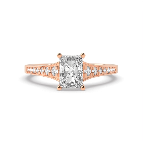 4 Prong Radiant Rose Gold tapering Up Shoulder Engagement Rings