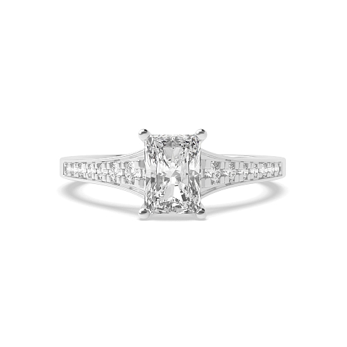 4 Prong Radiant tapering Up Shoulder Side Stone Engagement Rings