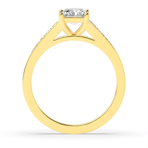 4 Prong Radiant Yellow Gold tapering Up Shoulder Engagement Rings