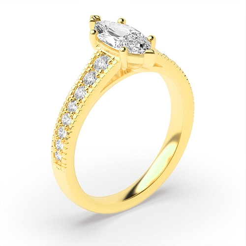 4 Prong Marquise Yellow Gold Tapered up shoulder Engagement Rings