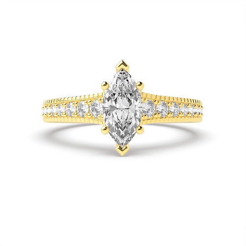 4 Prong Marquise Yellow Gold Tapered up shoulder Engagement Rings