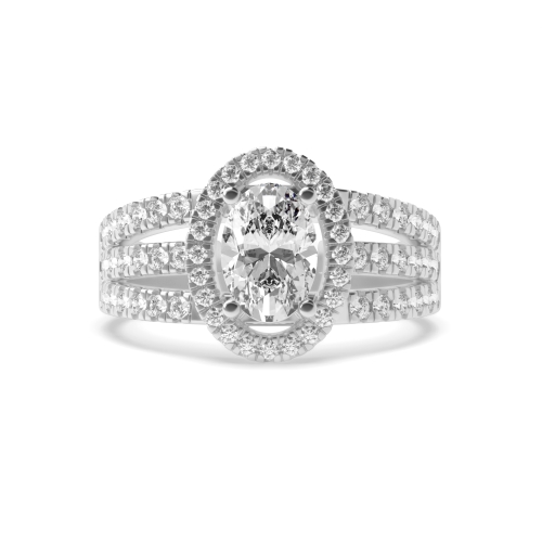 4 Prong Oval Three Row Halo Engagement Ring