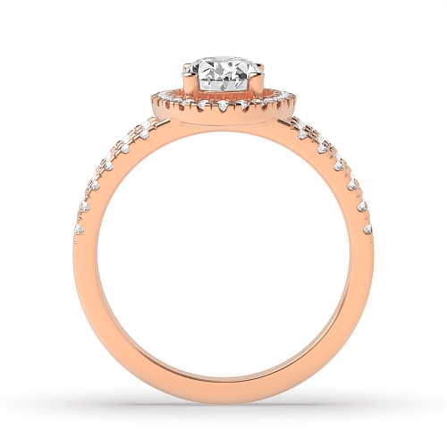 4 Prong Oval Rose Gold Three row Halo Engagement Rings