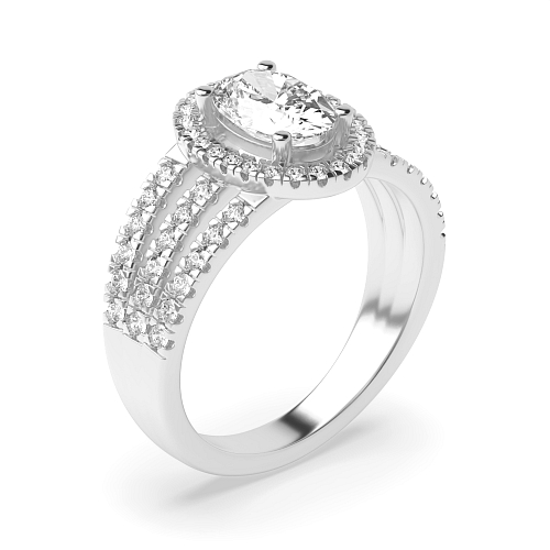 4 Prong Oval Silver Three row Side Stone Engagement Rings