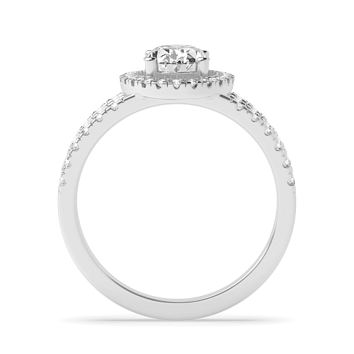 4 Prong Oval Silver Three row Side Stone Engagement Rings