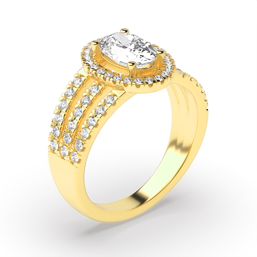 4 Prong Oval Yellow Gold Three row Engagement Rings
