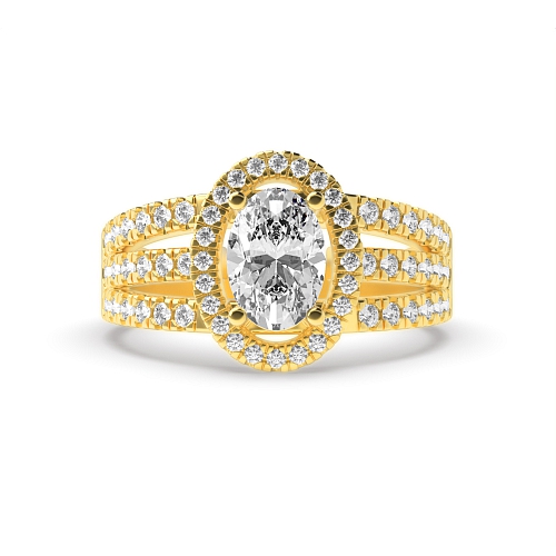 4 Prong Oval Yellow Gold Three row Engagement Rings