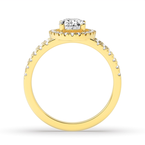 4 Prong Oval Yellow Gold Three row Engagement Rings