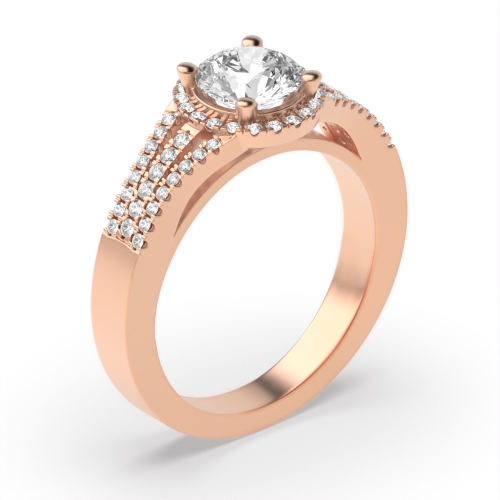 4 Prong Round Rose Gold Three row Halo Engagement Rings