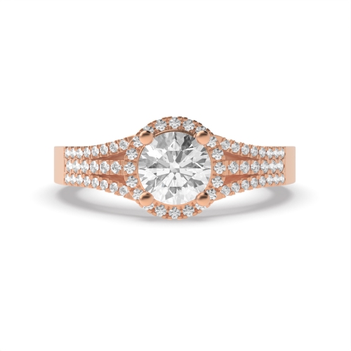 4 Prong Round Rose Gold Three row Halo Engagement Rings