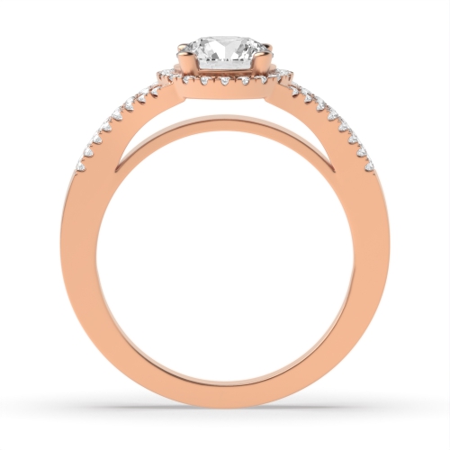 4 Prong Round Rose Gold Three row Halo Engagement Rings