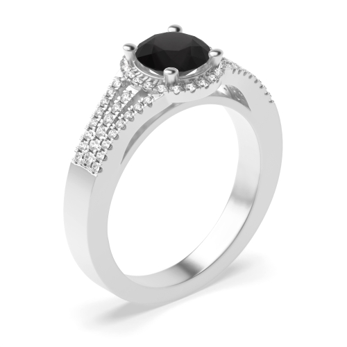 4 Prong Round Three row Black Diamond Engagement Rings