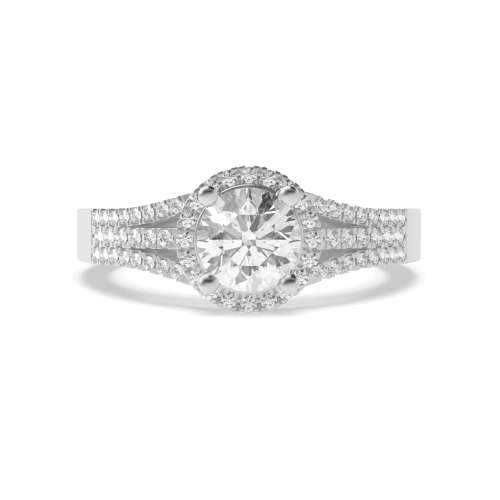 4 Prong Round Three row Side Stone Engagement Rings