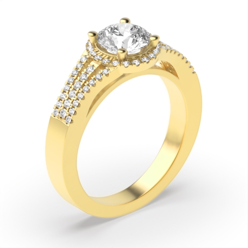 4 Prong Round Yellow Gold Three row Engagement Rings