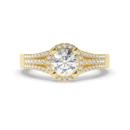 4 Prong Round Yellow Gold Three row Engagement Rings