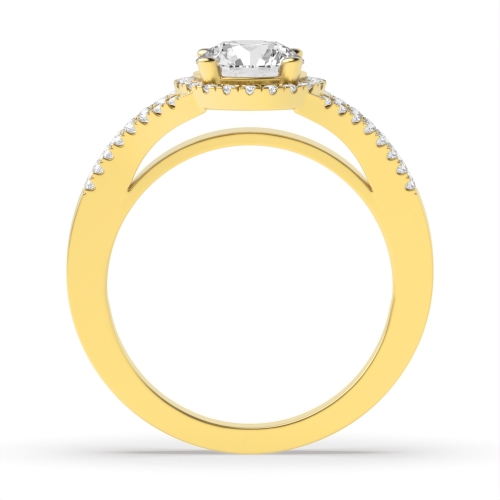 4 Prong Round Yellow Gold Three row Engagement Rings