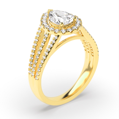 Prong Pear Yellow Gold Three row Engagement Rings