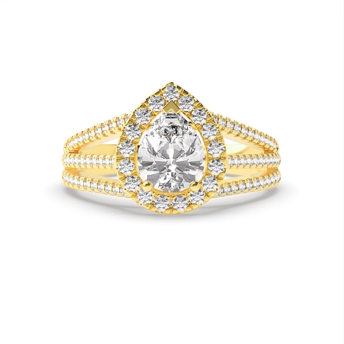Prong Pear Yellow Gold Three row Engagement Rings