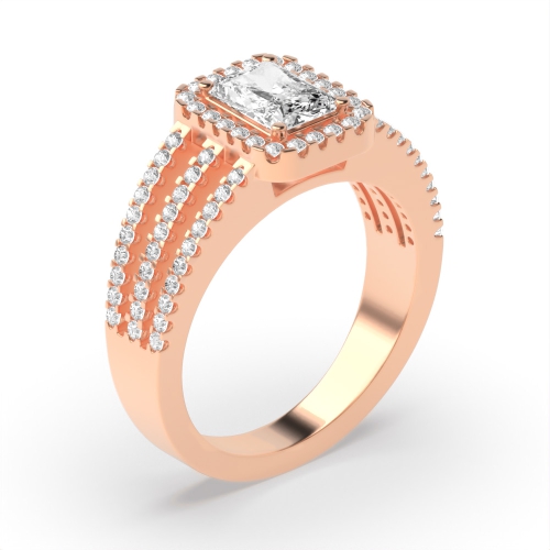 4 Prong Radiant Rose Gold Three row Engagement Rings