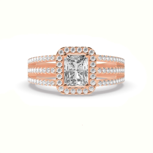 4 Prong Radiant Rose Gold Three row Engagement Rings