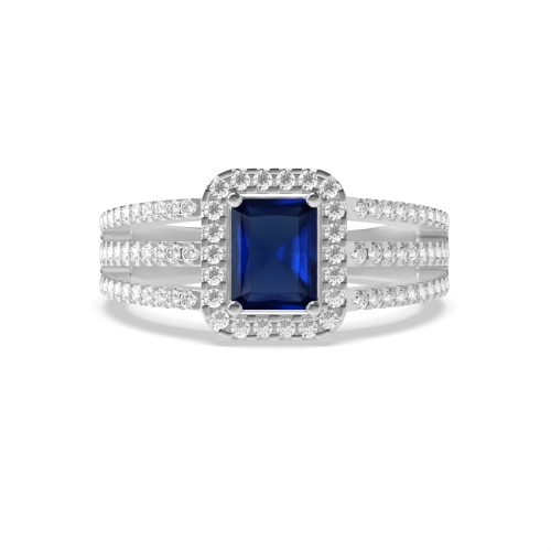 4 Prong Radiant Three row Blue Sapphire Engagement Rings