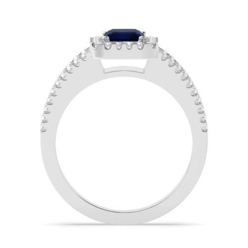4 Prong Radiant Three row Blue Sapphire Engagement Rings