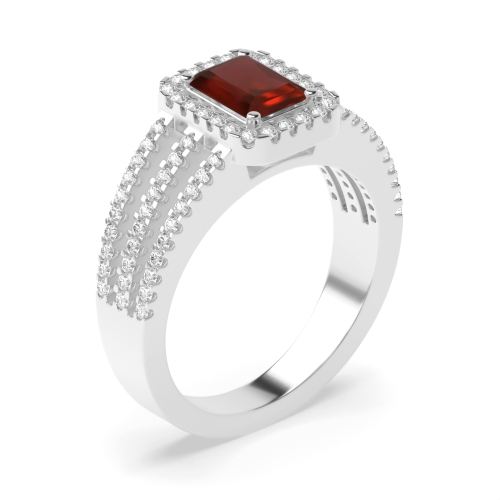 4 Prong Radiant Three row Garnet Halo Engagement Rings