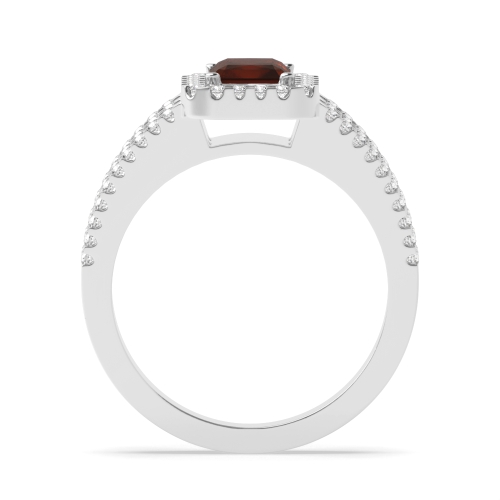4 Prong Radiant Three row Garnet Halo Engagement Rings