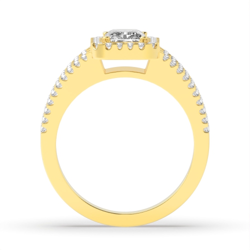 4 Prong Radiant Yellow Gold Three row Engagement Rings