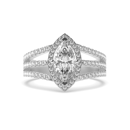 4 Prong Marquise Three Row Halo Engagement Ring