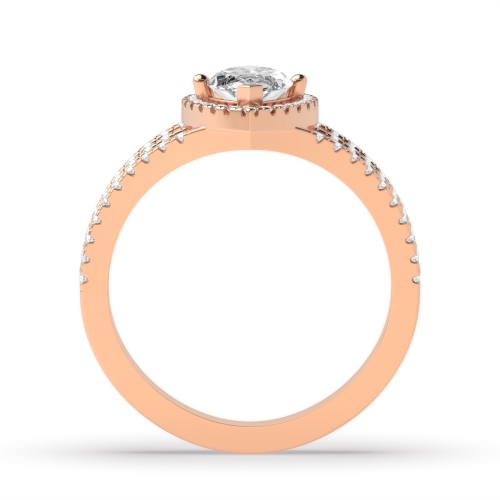4 Prong Marquise Rose Gold Three row Halo Engagement Rings