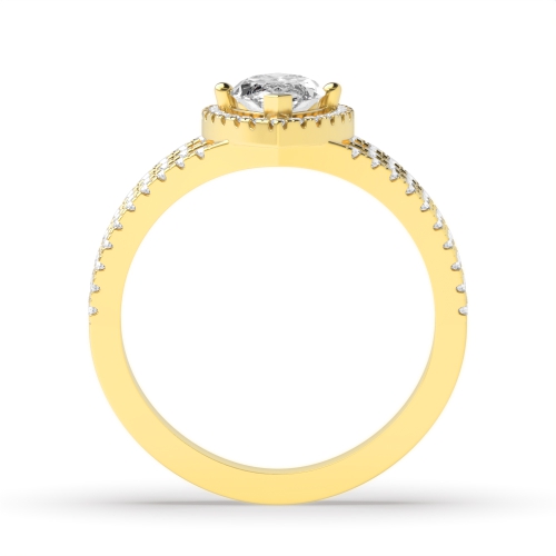4 Prong Marquise Yellow Gold Three row Engagement Rings