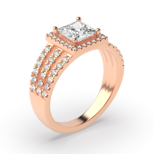 4 Prong Princess Rose Gold Three row Engagement Rings