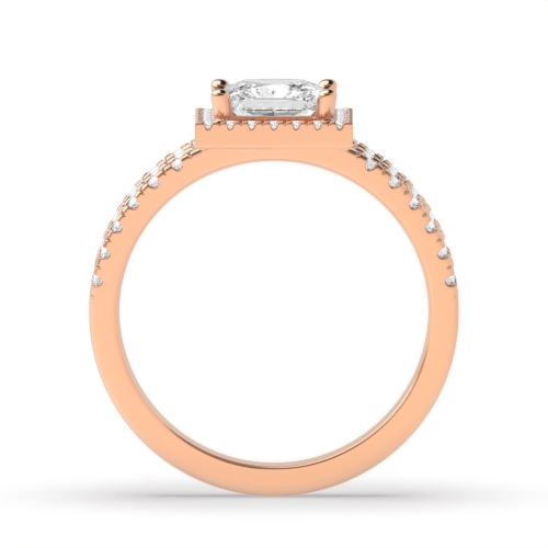 4 Prong Princess Rose Gold Three row Engagement Rings