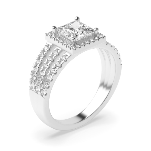 4 Prong Princess Three Row Halo Engagement Ring