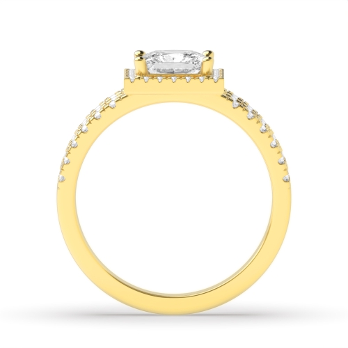 4 Prong Princess Yellow Gold Three row Engagement Rings