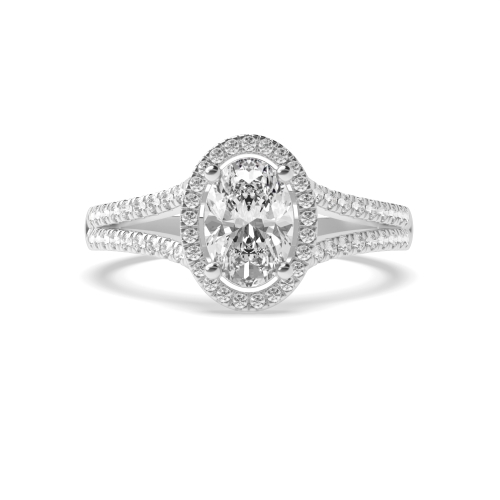 4 Prong Oval Two Row Lab Grown Diamond Halo Engagement Ring