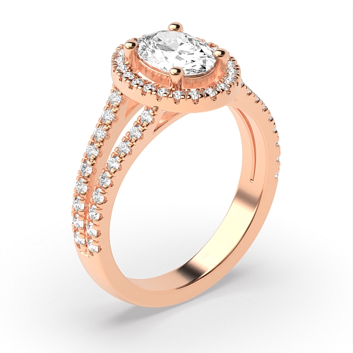 4 Prong Rose Gold Two row Halo Engagement Rings