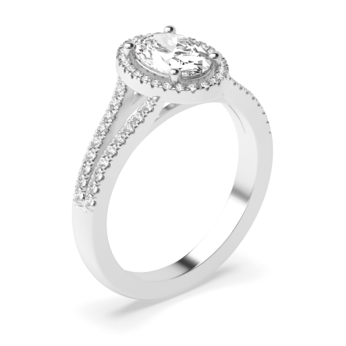 4 Prong Oval Two Row Halo Engagement Ring