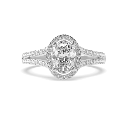 4 Prong Oval Platinum Two Row Halo Engagement Ring