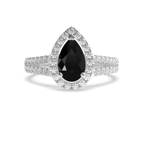 Prong Pear Two Row Black Diamond Halo Engagement Ring